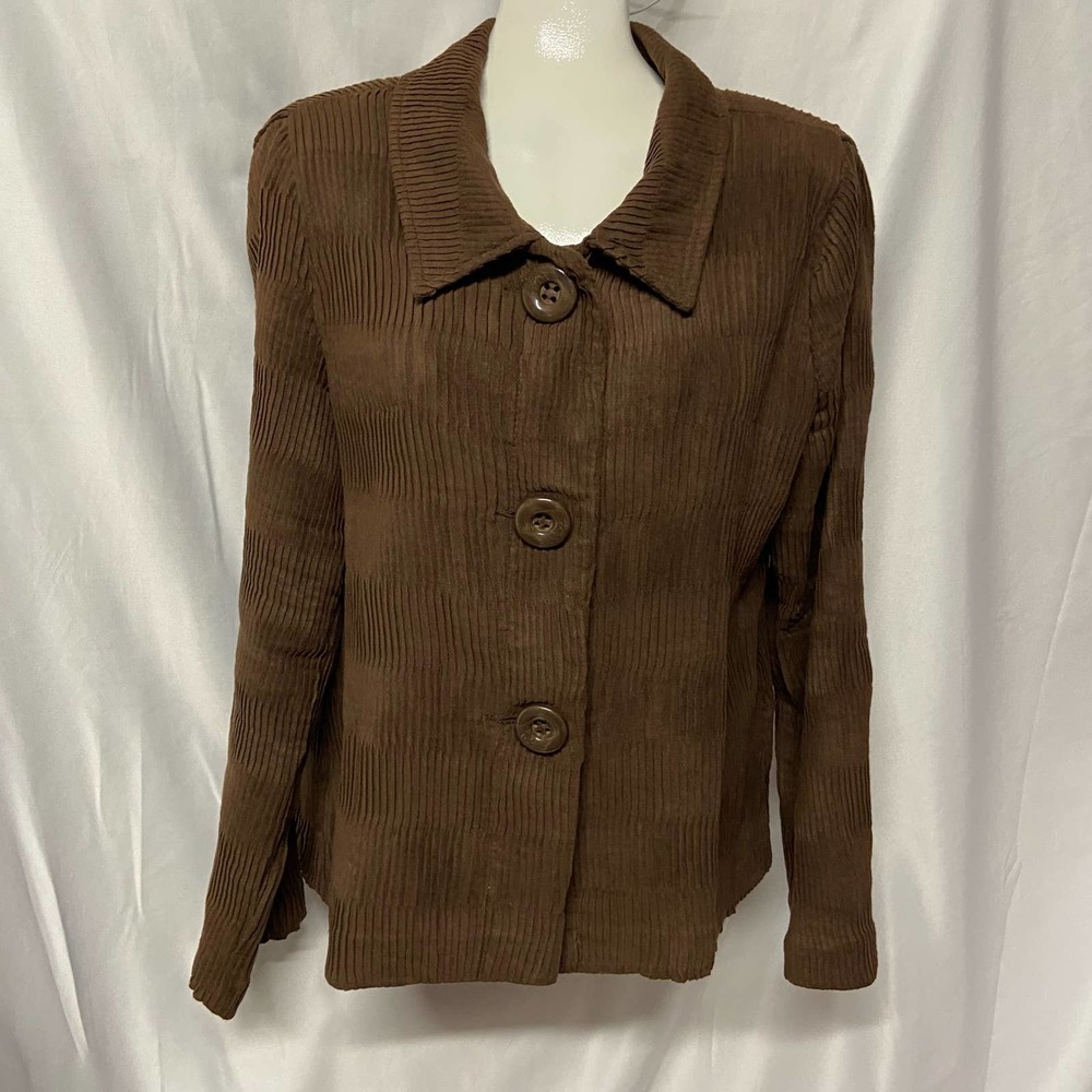 Erin London Jacket Size PM Tiny Pleated Ribbed Vintage Blazer Brown
